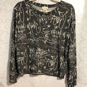 Wet seal M dark gray graffiti long sleeve top NWT